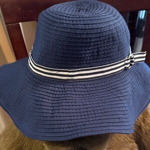 Chaps Navy Sun Hat with Striped Band